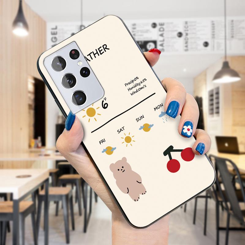 Estuche con dibujos de oso, jirafa y arcoíris con pronóstico del tiempo