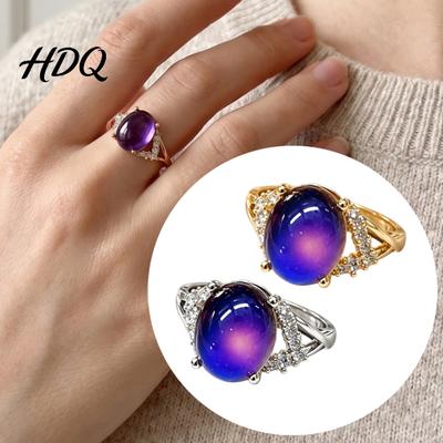 Exquisiter Multi-Diamantring 2 Stück Farbwechselnder Stimmungsring Temperatursensitive Thermochrome Steine Zinklegierung Verstellbar Emotion für Damen