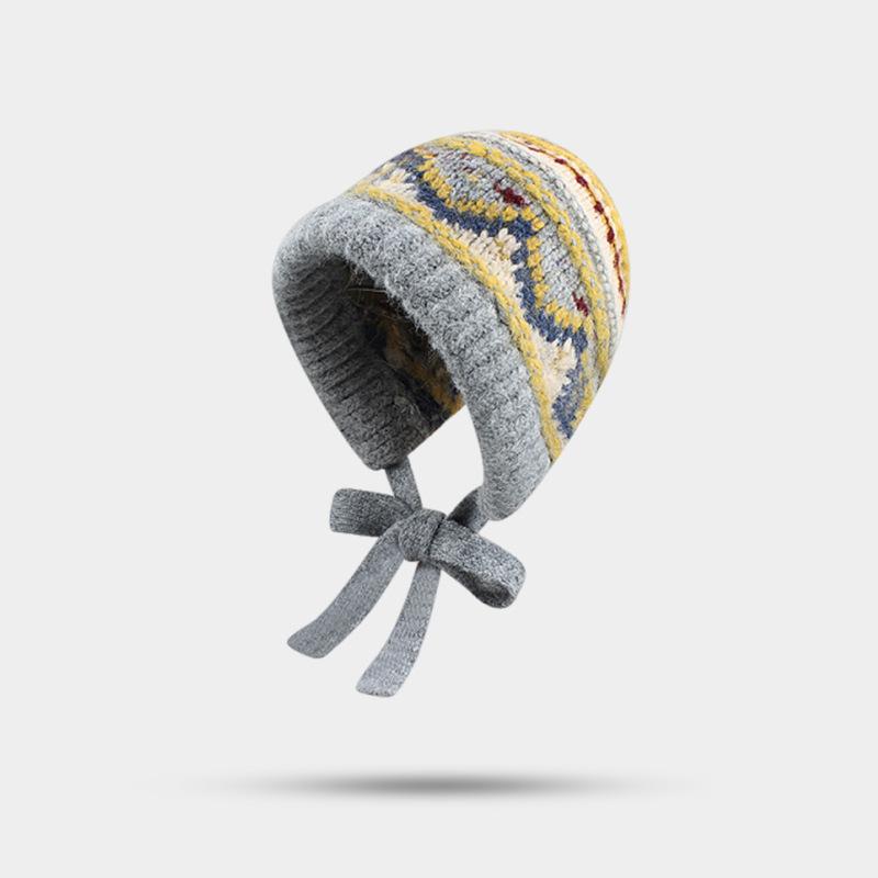 Fair Island wind wool blended knitted wool hat women's autumn winter thermal ear hat versatile hat tide
