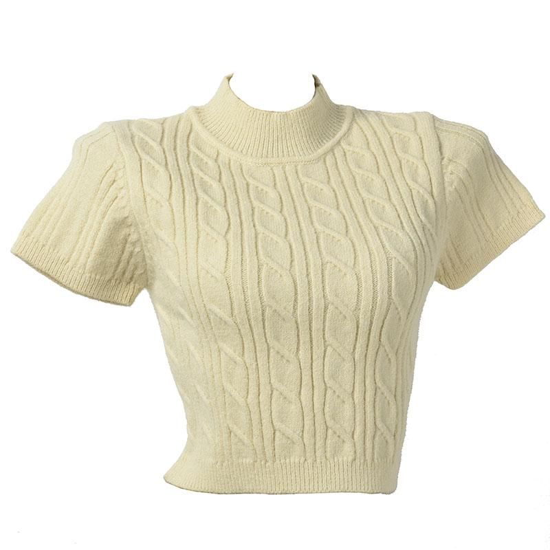 Half-high Collar Short Sleeve Short Twist Solid Knit Sweater Bottoming Shirt Pullover Autumn and Winter Women Clothes
