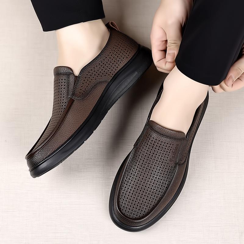 2024 Summer Fashion Men's Leisure Business Breathable Soft Cowhide Leather Shoes Brand New Men's Comfortable Hollow Sandals