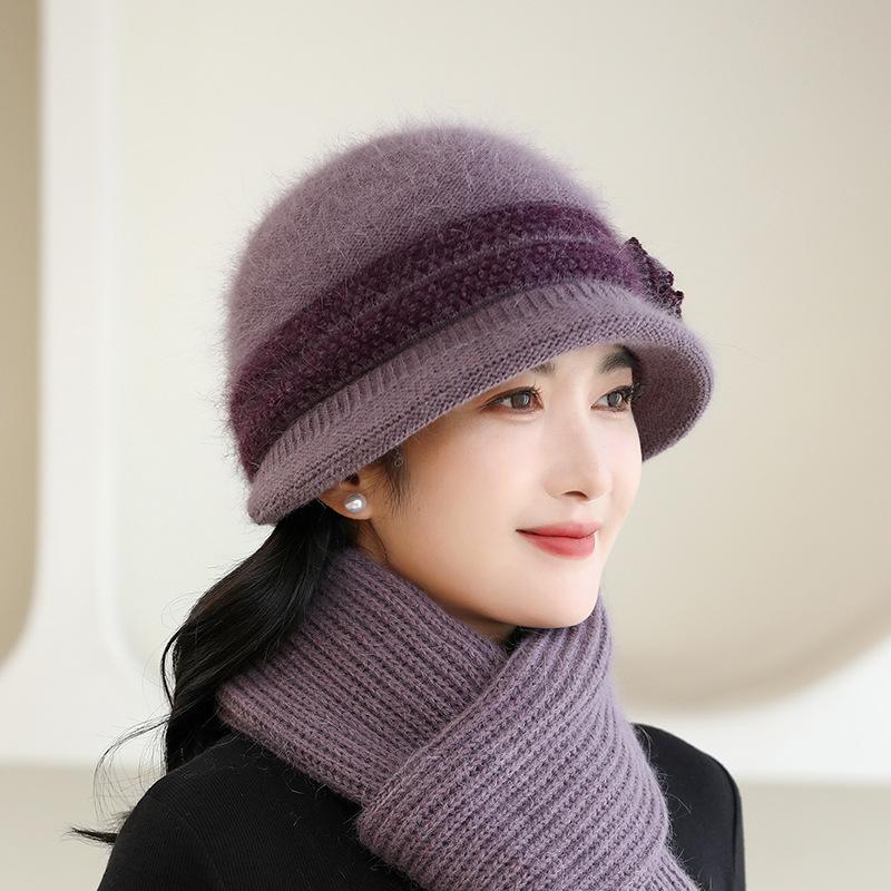 Warme Wintermütze für Damen, Strickmütze, stilvolles Kaninchenfell-Design für Schutz bei kaltem Wetter