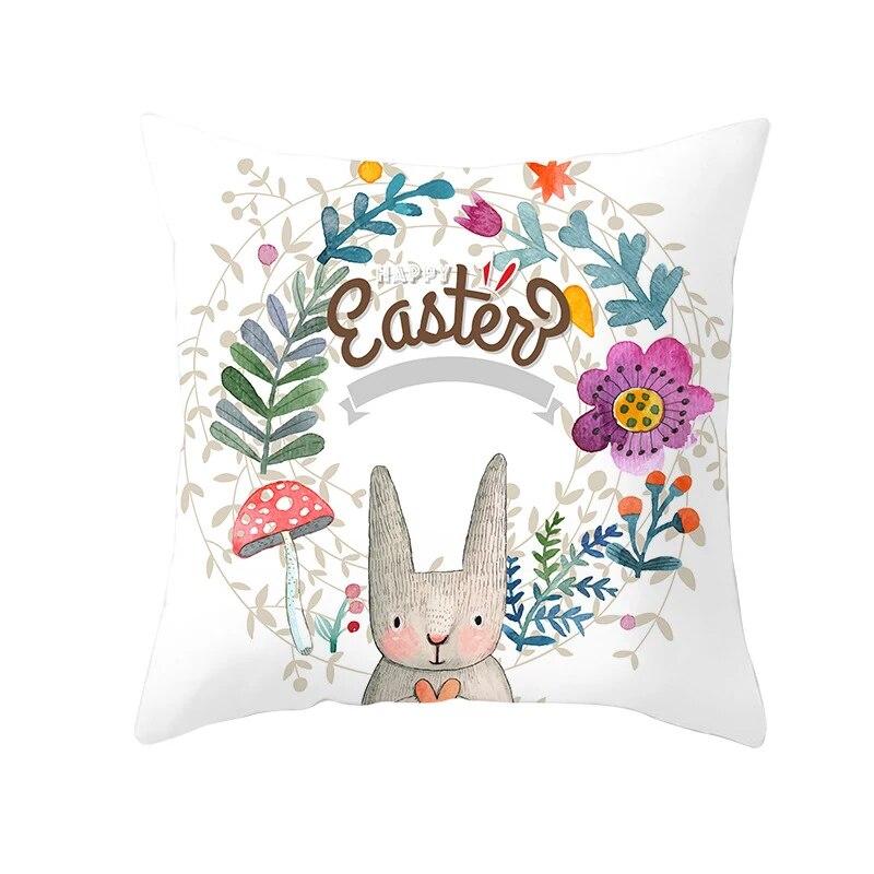 Easter Decorative Pillowcase Cartoon Rabbit Pillowcase Egg Print Cushion Cover Living Room Sofa Cushion Cover Home Decoration