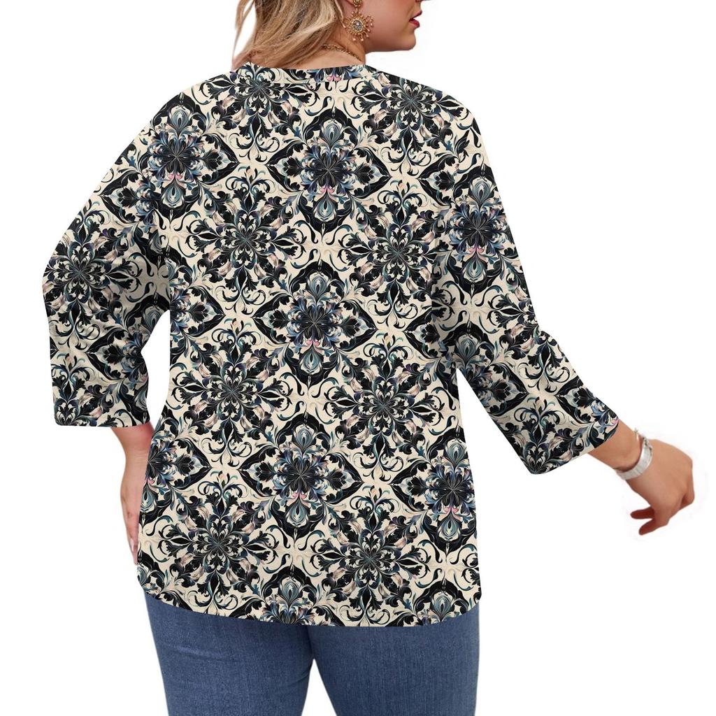 Top Stampati da Donna Girocollo Taglie Forti Manica 3/4 Camicie Eleganti