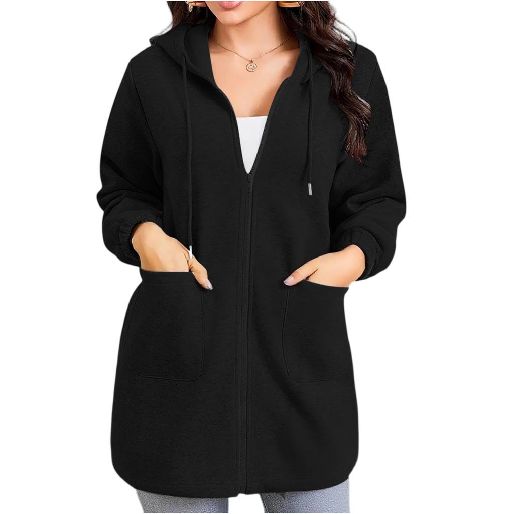 Fashion Women's Sweatshirt Pocket Zipper Long Hoodie Casual Jacket