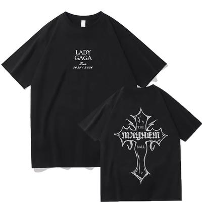 Lady Gaga MAYHEM Cross Cutoff T-shirt Trendy Graphic T Shirt for Man Women Cotton High Quality Clothing Outdoor High Street Tops