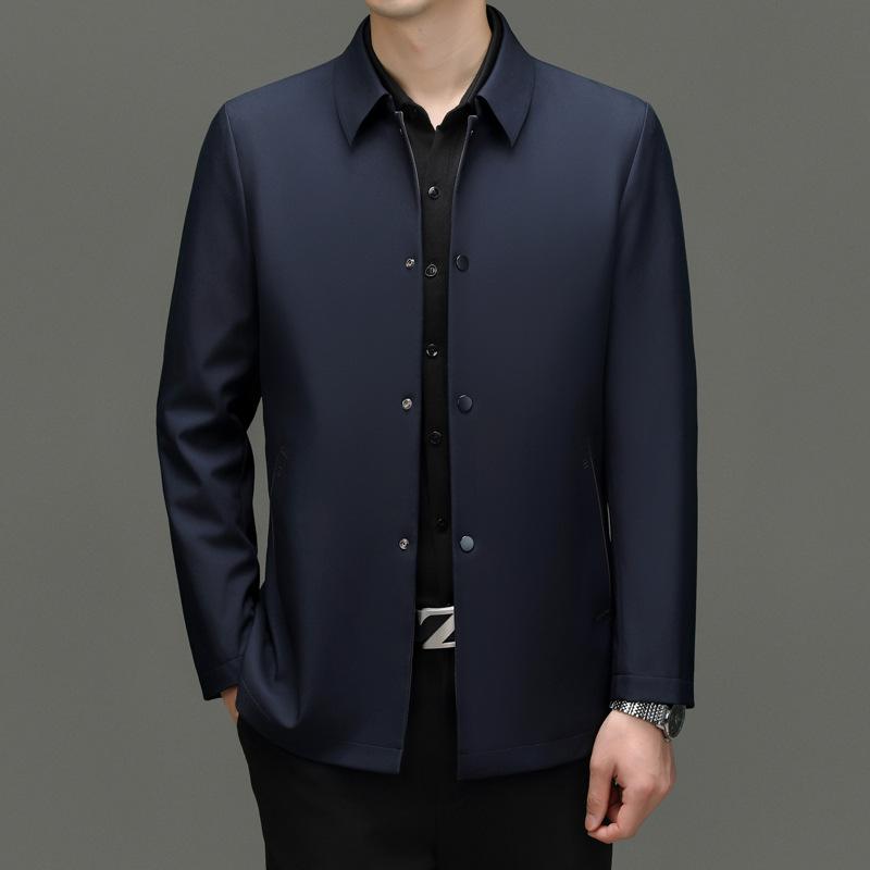 

Легкая роскошная осенняя мужская легкая роскошная куртка с лацканами, свободная, с длинными рукавами, модная городская однотонная простая куртка 4XL