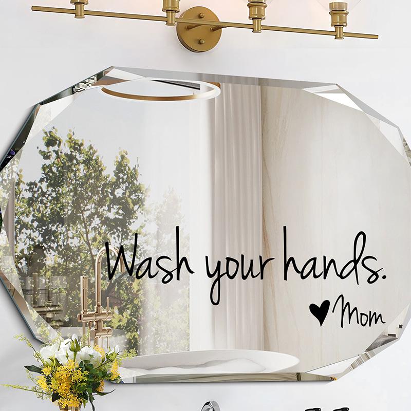 Kreativa Handtvättspåminnelsemärken Spegelväggdekaler Självhäftande Dekorativa Klistermärken för Badrumsspegelglas