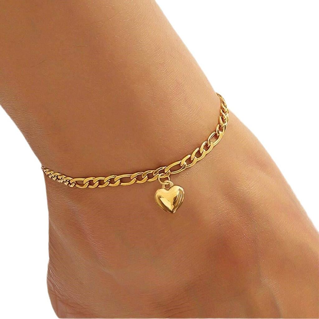 European-American Heart Pendant Metal Anklet – Stylish Women's Jewelry