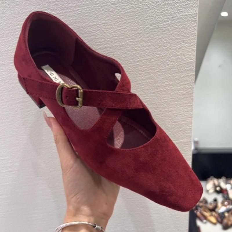 Fashion 2024 New Fashion Women's Shoes Cross Buckle Simple Flat Shoes Black and Red Punk Style  Handmade Shoes Black Heels