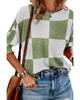 Azura Exchange Grass Green Mix Checkered Print Shirred Cuffs Blouse