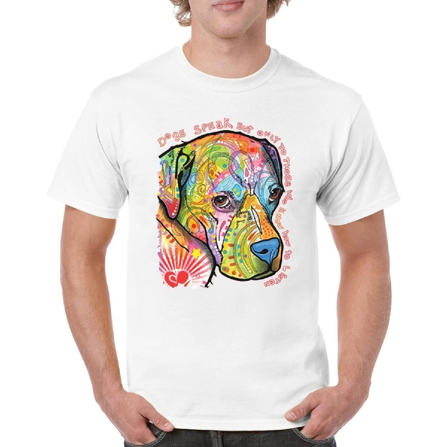 Dogs Speak to Those Who Listen T-Shirt Dean Russo Neon Pet Men s Tee, White, X-Large S