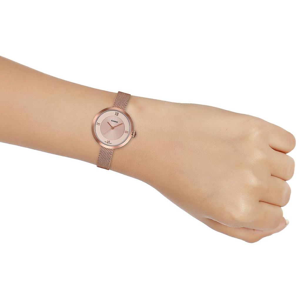 Casio Metal Enticer Analog Rose Gold Dial Band Color Rose Rose Gold Strap Women's LTP-E154MPG-4Adf (A1852), - Gold, Analog,