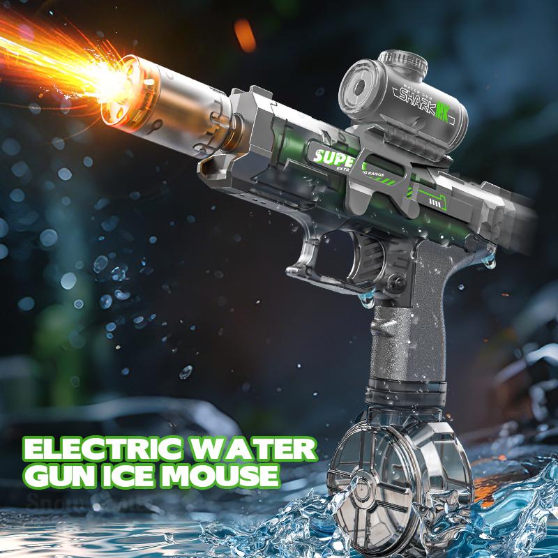 Electric Water Gun Automatic Continuous Firing Squirt Gun Outdoor Toy Long Range Shooting Water Gun with Lights Swimming Toys