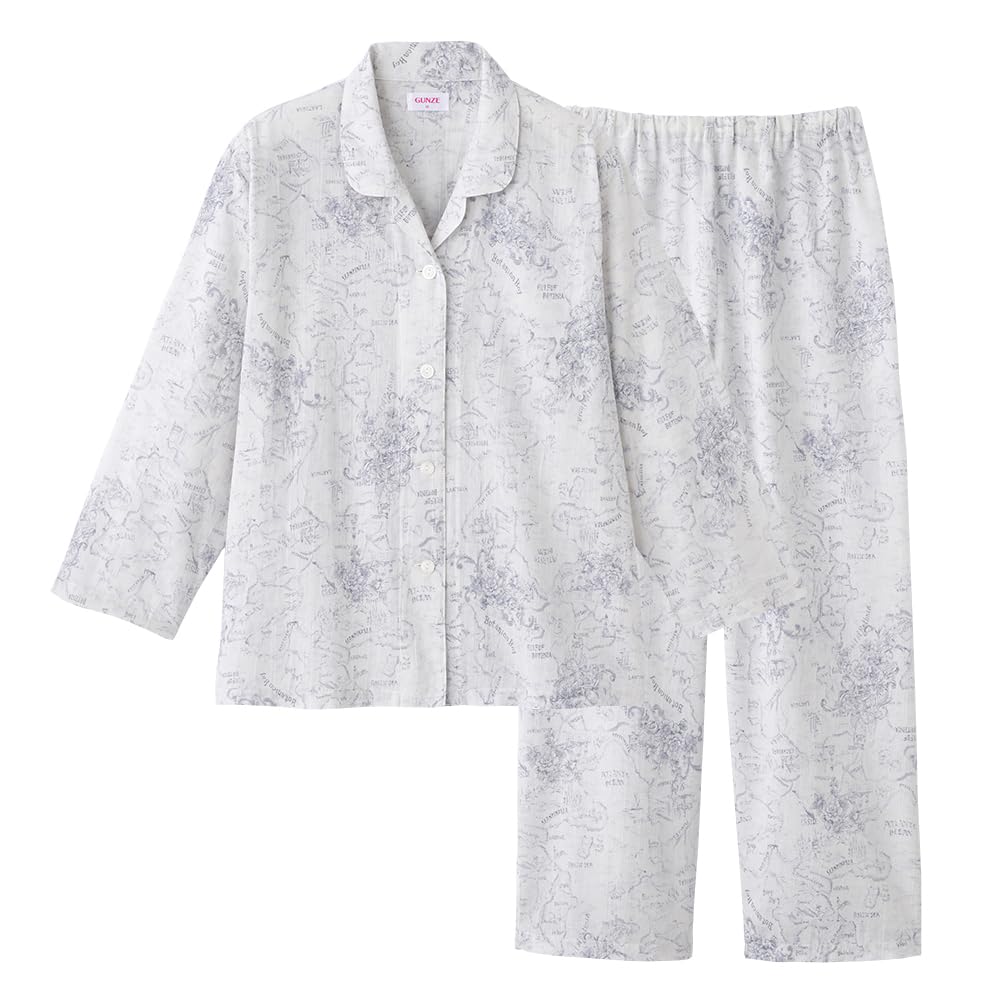 

Пижама с длинным рукавом Gunze с эластичными рукавами и штанинами, Сделано в Японии, Женская, Дышащая, Влагоотводящая, Быстросохнущая, Экологичная, С рисунком Двойная штанина , серый