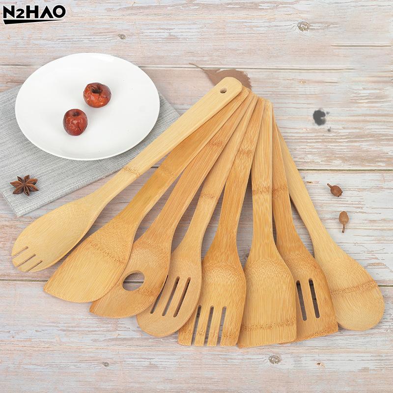 8-piece Kitchen Utensil Set, Bamboo Spoons And Spatulas, Wooden Kitchen Utensils, Cooking Tools, Mixing Set