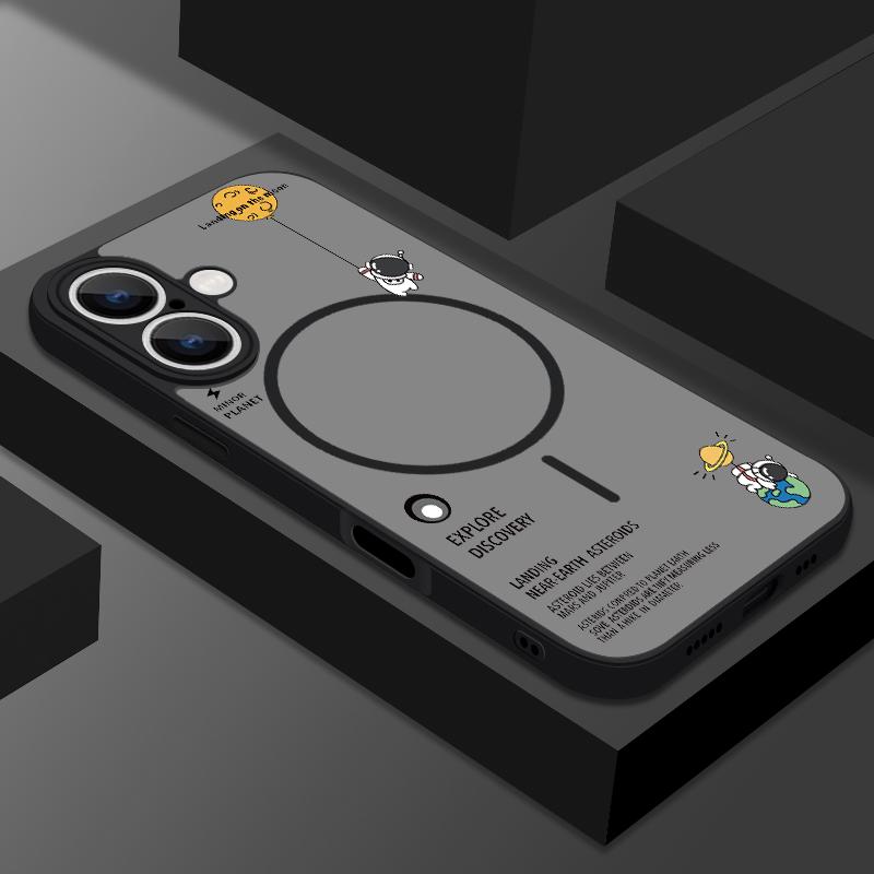 Cartoon Astronaut Case For iPhone 16 Pro Max Coque iPhone 15 Pro Max 14 13 Magnetic For Magsafe Matte Back Cover Fundas