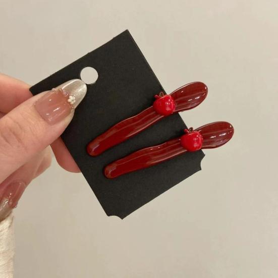 2Pcs Girl Hairpins Three-Dimensional Fruit Design Glossy Resin Texture Fix Broken Hair Slender