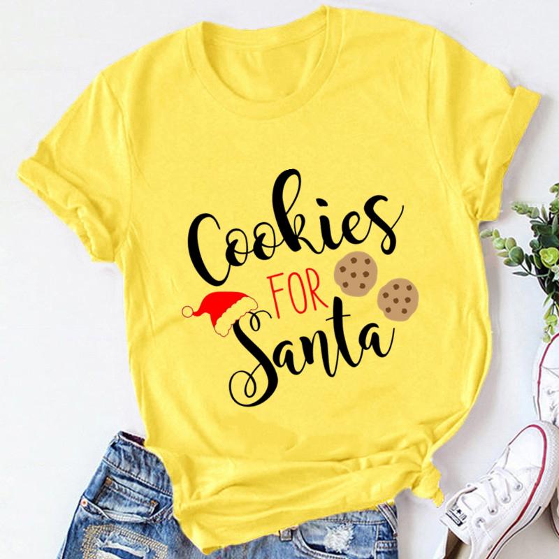 Women Cookies for Santa New Year Female Womens Clothes T Tee Shirt Tshirt Cartoon Print Merry Christmas Ladies Top Tshirt