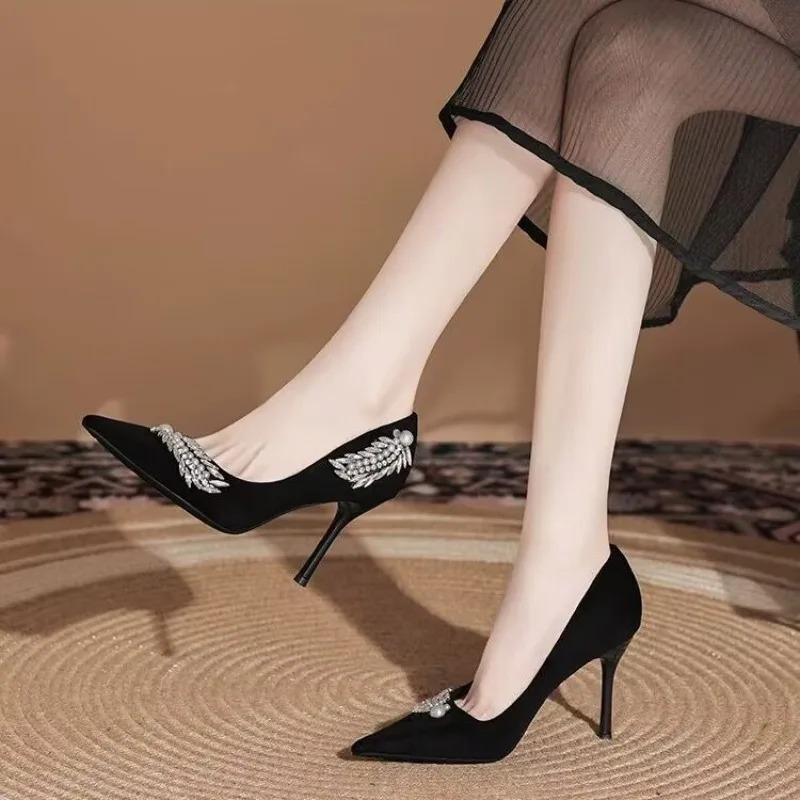 2025 New Spring Beautiful Elegant High Heels with Diamond Women's Versatile Stiletto Fashion Single Shoes