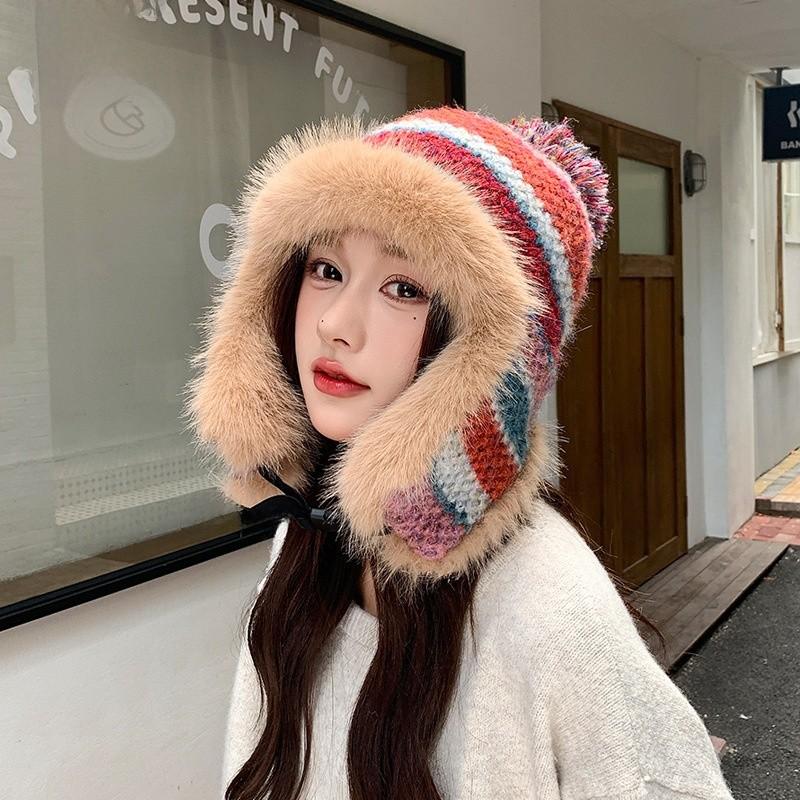Winter Knitted Hat With Ear Cover For Women Casual Fashion Outdoor Accessory