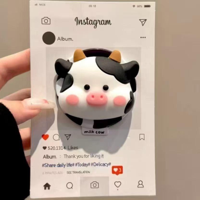 Cute 3D Cow For Magsafe Griptok Phone Holder Support For iPhone 15 16 17 Foldable Wireless Charging Case Stand Girl Bracket 5