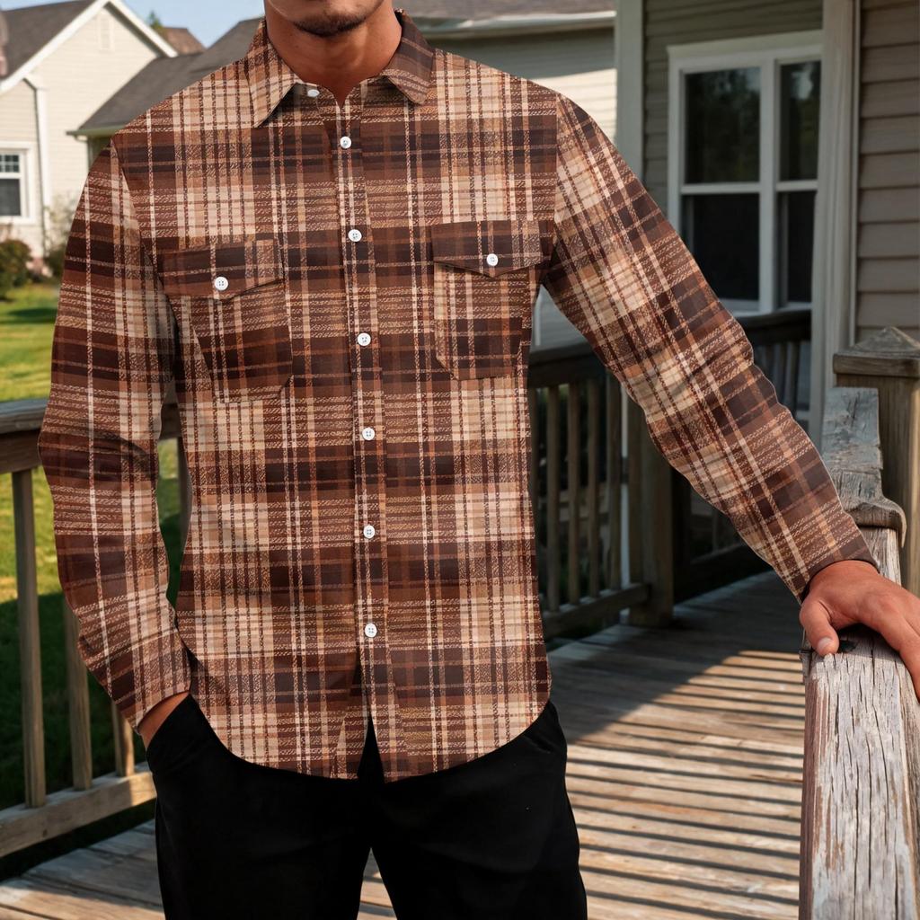 Men's Basic Long Sleeve Shirt with Two Pockets