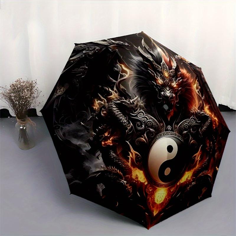 1pc Yin Yang Dragon Automatic Opening and Closing Umbrella, Lightweight 3-Fold, With Cute Cartoon Characters, Suitable for Home, Outdoor and Daily Use