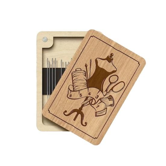 Sewing Needle Storage Box Wooden Magnetic Needle Holder Case with Lid Craft Supplies Storage Organizer Gift for Sewers