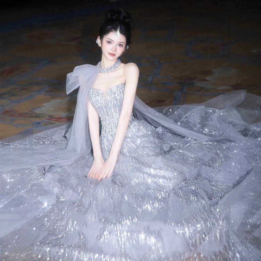 Light Luxury Heavy Industry Evening Dress Women's 1011 New Host Graduation Performance Dress Engagement Birthday Bar Mitzvah Dress