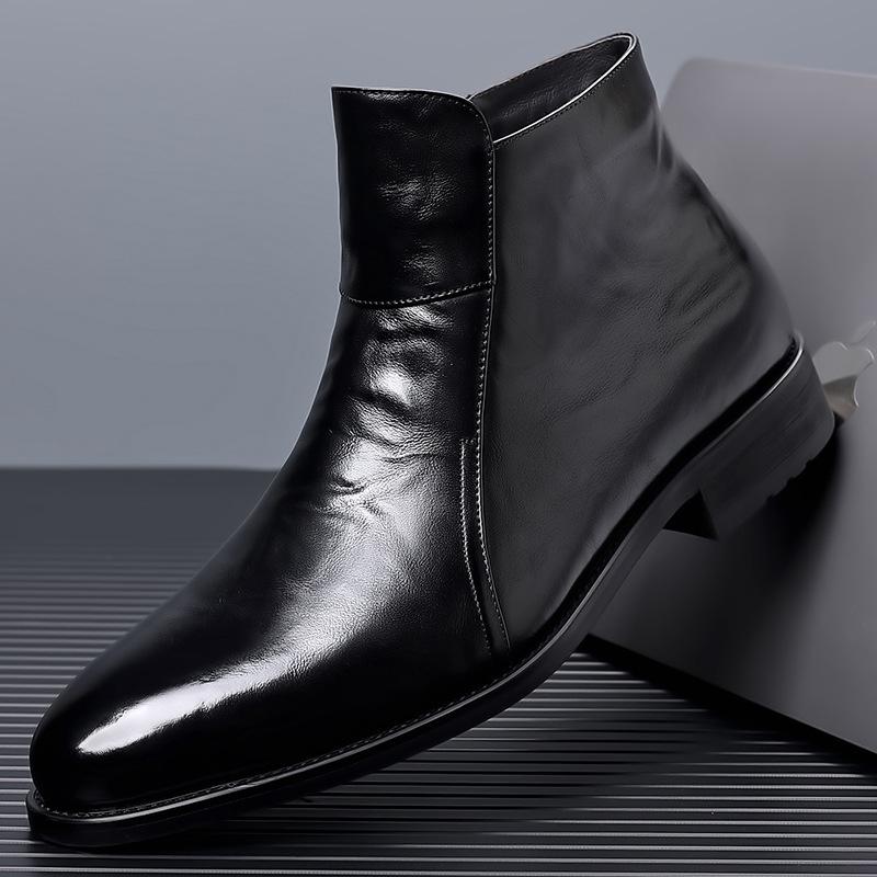 Top Grain Cowhide Autumn/Winter Men's Chelsea Boots - Genuine Leather, High-Top, Fleece-Lined, British Style Martin Boots