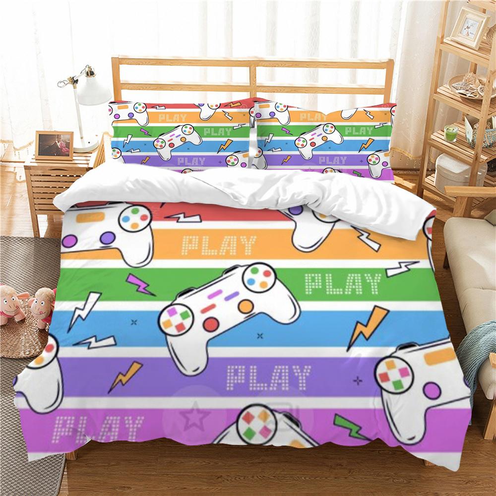 

Home Textiles 3pcs Gamepad Printing Bedding Colorful Soft Duvet Cover Set Watercolor Bed Cover Warm Pillowcase Single 135x200cm