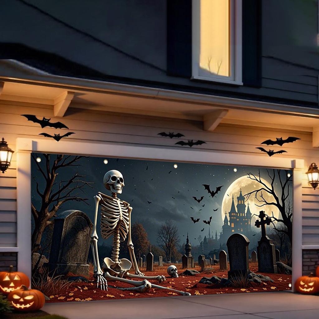 One Terrifying Cemetery Halloween Banner - 180x400cm / 71x157.5 Inches Polyester Garage Door decorationDJH
