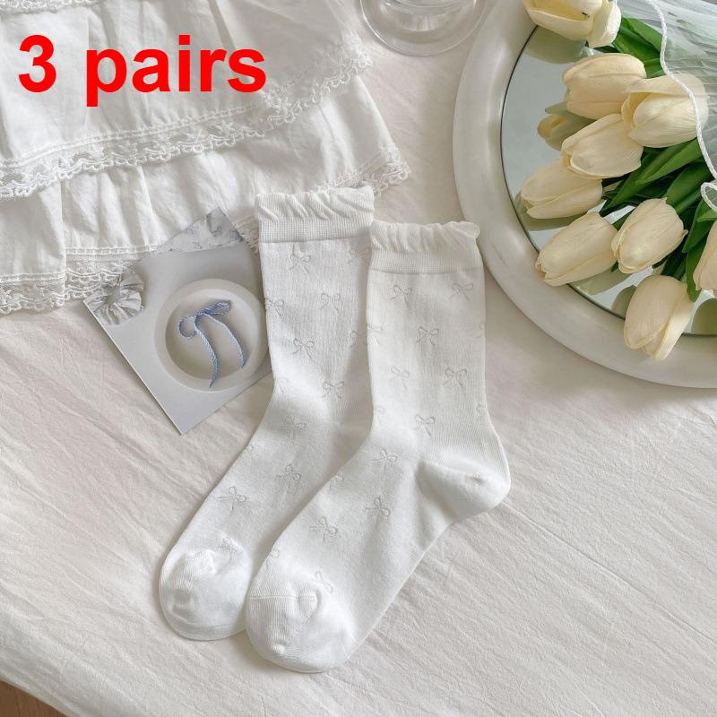 3 Pairs Spring/Summer Women's Thin Hollow-Out Mid-Calf Socks Ballet Bubble Tongue Lace Socks for Girls Women