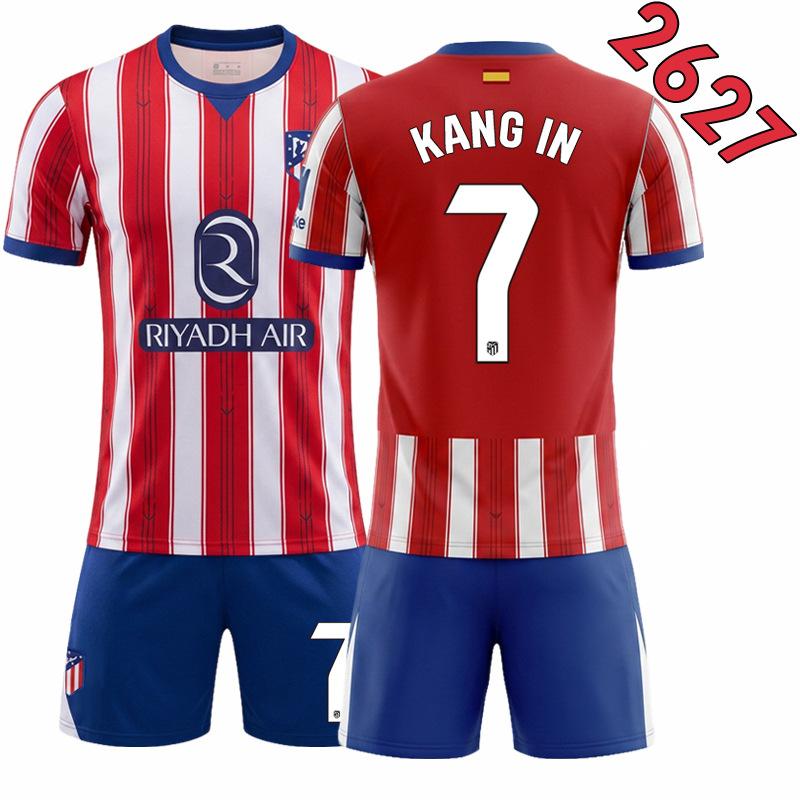 2627 Maglia a Righe del Club N.. 19 Alvarez 7 Li Gangren Atletico Madrid Completo da Calcio Casa