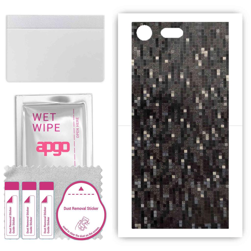 apgo Protective Skin Sticker for the Back Compatible with Sony Xperia XZ Premium, Wrap Film, Foil, Vinyl - Pattern Carbon Black Pixel