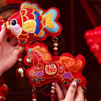 The God of Fortune Horse Pendant Red Embroidered Year of The Horse Hanging Decoration 2026 Year of The Horse Chinese Style