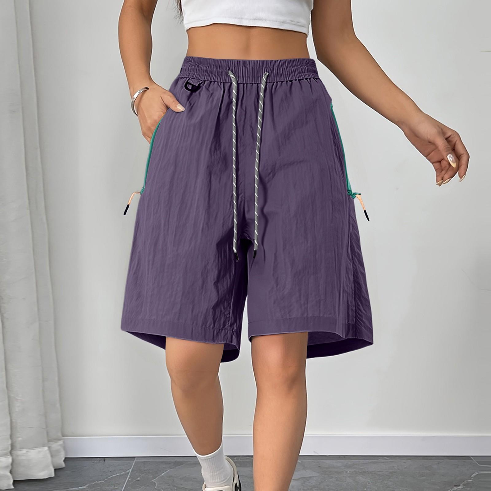 

Женские летние рабочие брюки свободные, удобные, повседневные, модные, с несколькими карманами и однотонные шорты XL фиолетовый