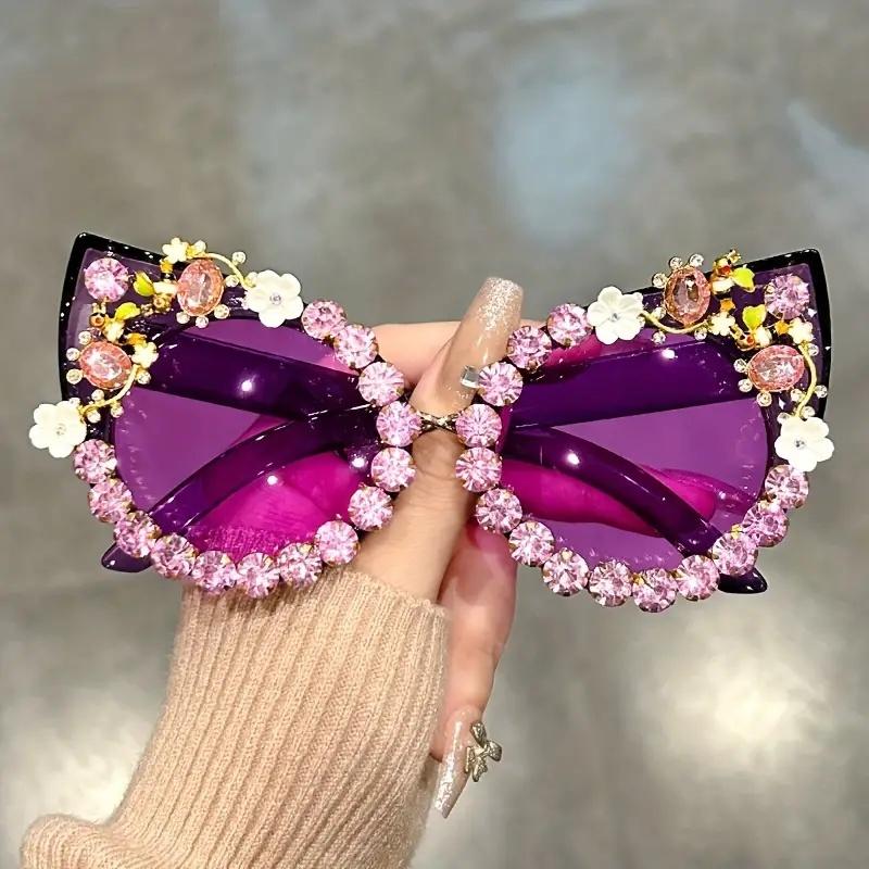 Luxury Rhinestone Flower Sunglasses Cat Eye Gradient Decorative Shades Props For Costume Party Prom