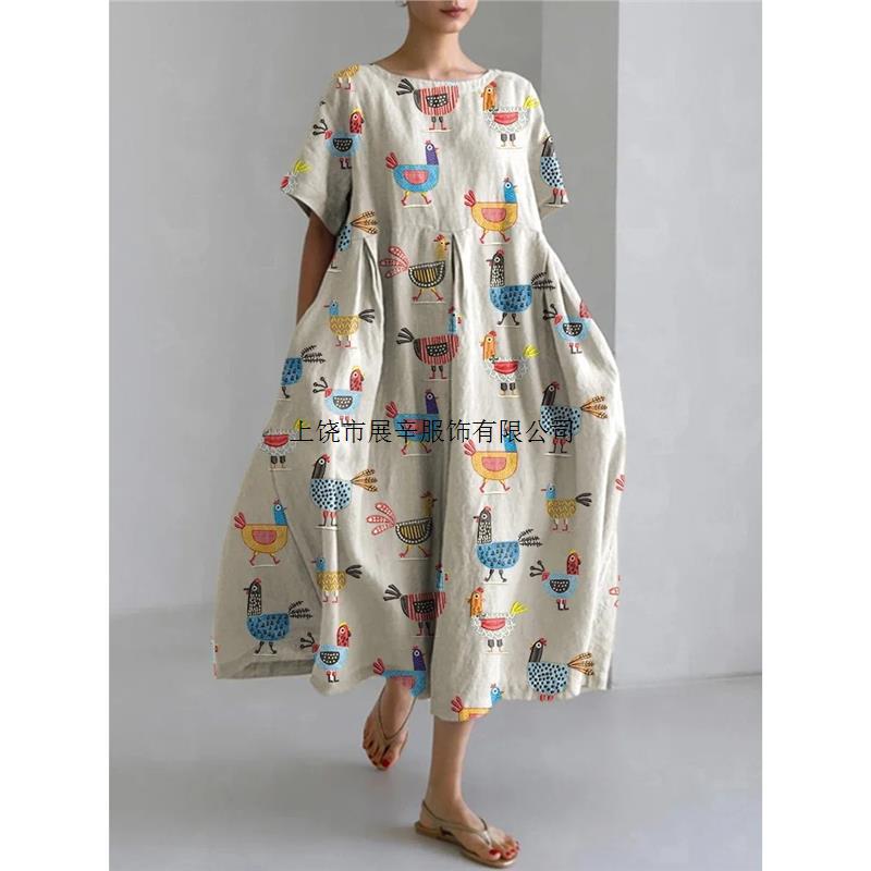 2026 New 3D Digital Printing Women s Casual Fashion Large Size Short Sleeve Dress S