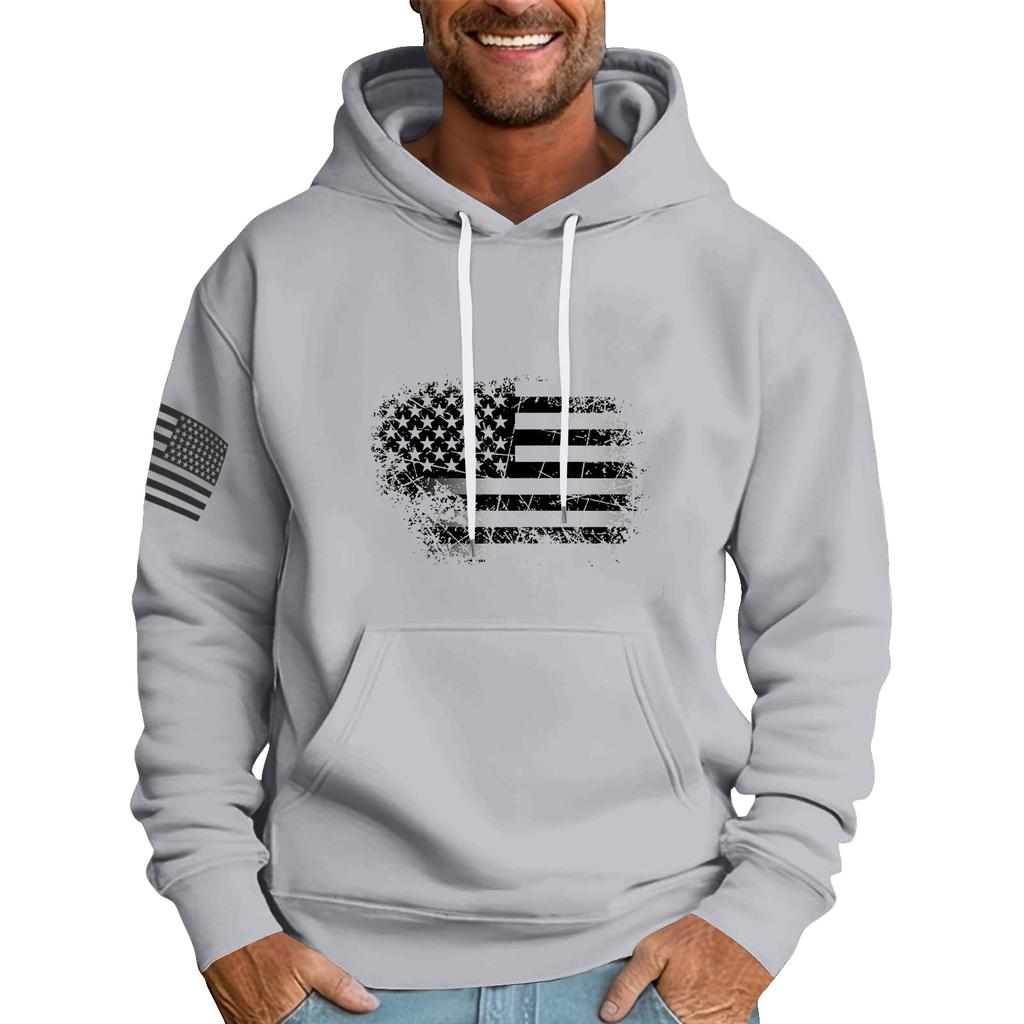 Men's Loose Flag Printed Hooded Sweatshirt Men's Casual Fashion Sports Sweatshirt