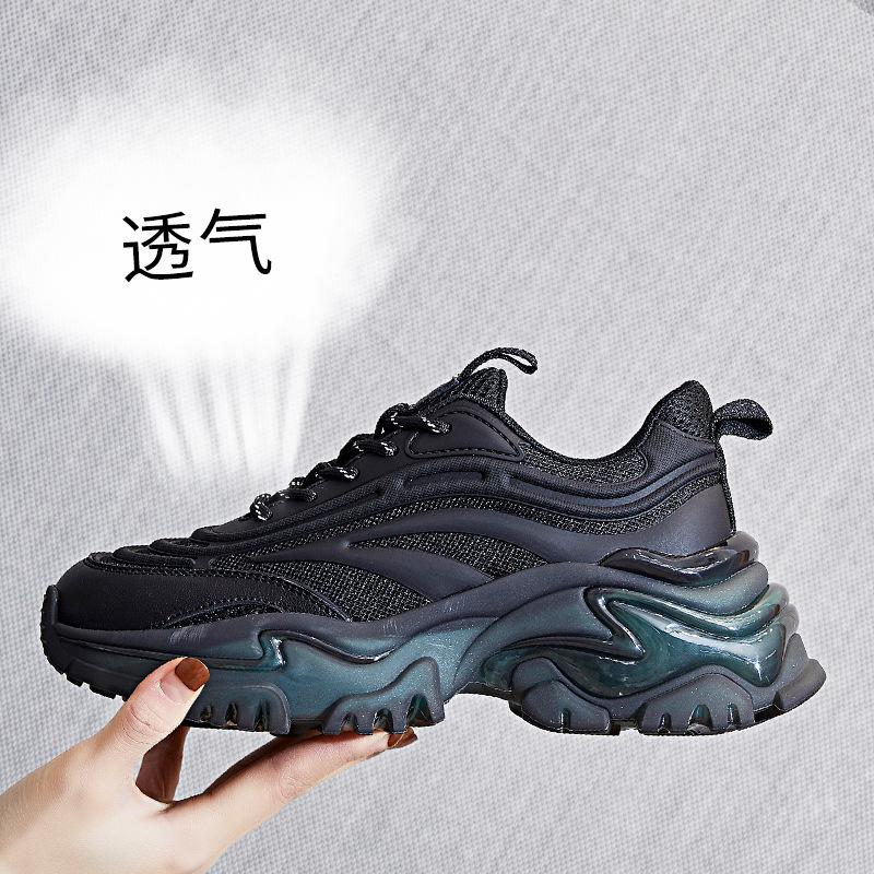 Leather dad shoes women's 2025 spring new women's mesh shoes running sports shoes women's casual height-increasing women's shoes