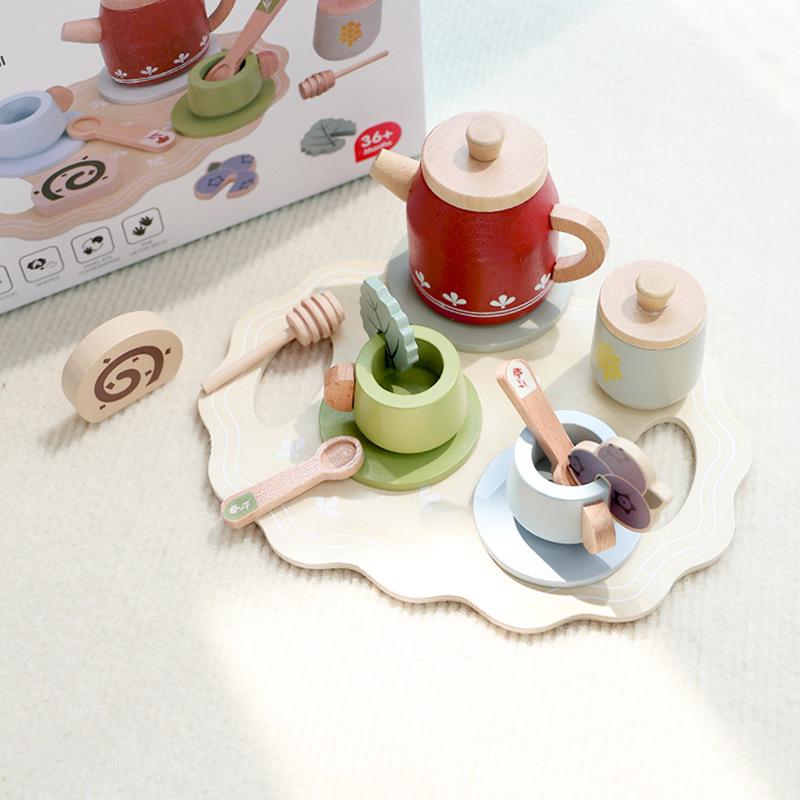 Wooden Afternoon Tea Set for Kids: Educational Toy with Tea Cups & Cakes