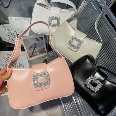 Rhinestone Buckle Fashionable Retro Shoulder Armpit Bag Spring and Summer New Models, Popular Baguette Niche Design Women's Bags