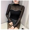 European Autumn New Slimming Fashion Mesh Splicing Hot Diamond Beads Sexy Versatile Long-sleeved Bottoming Shirt