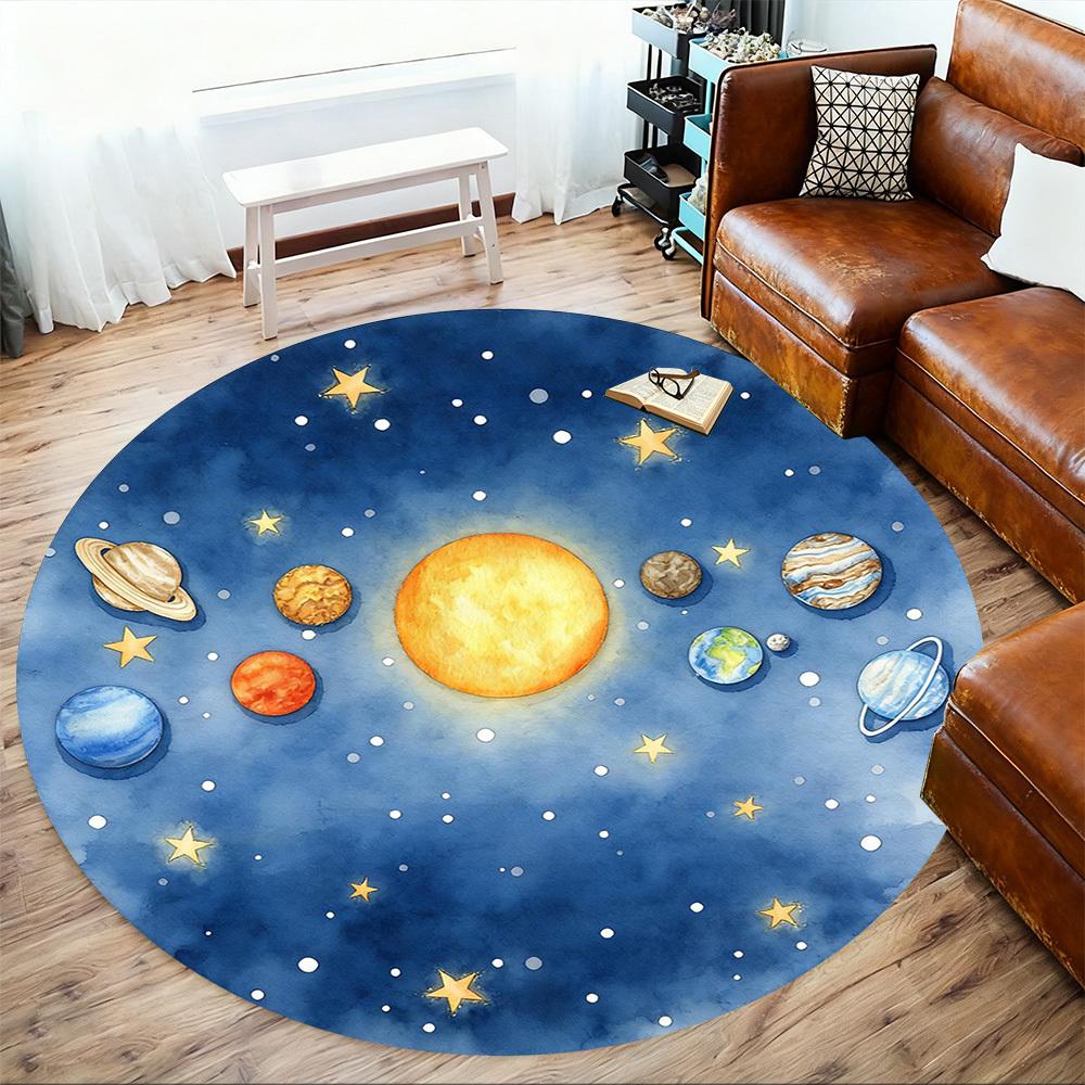 1pc Solar System Planets Round Chair Mat Office Area Rug - Non-Slip, Floor Mat for Office, Bedroom, and Indoor Decor P127243