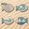 Coastal Wall Art for Living Room 4Pcs Wooden Hanging Fish Art, Bathroom Plaque with Nautical Marine Life Ornaments Theme Bedroom, Rustic Beach