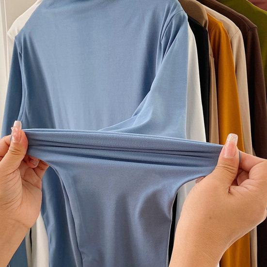 Women Bottoming Top Slim Fit Long Sleeve Half Turtleneck High Elasticity Pullover Keep Warm Solid Color Autumn Winter Lady Bottomed