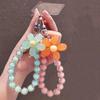 New Macaron Color Cell Phone Charm Lanyard Flower Beaded Anti-lost Mobile Phone Case Pendant Wrist Strap Hand-held Car Keychain