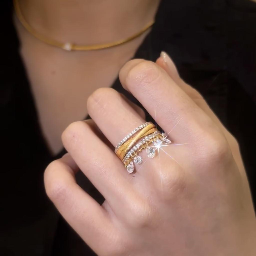 Vintage Bead Curtains Three Brushed Diamond Inlay Tassel Rings For Women Exquisite Crystal Water Drop Engagement Ring Jewelry